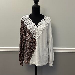 Grace & Emma Leopard and Lace Women's Blouse